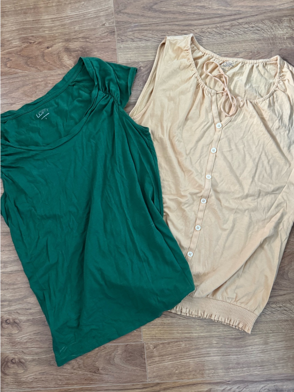 LOFT Green and pale gold/yellow Tops - Set of 2